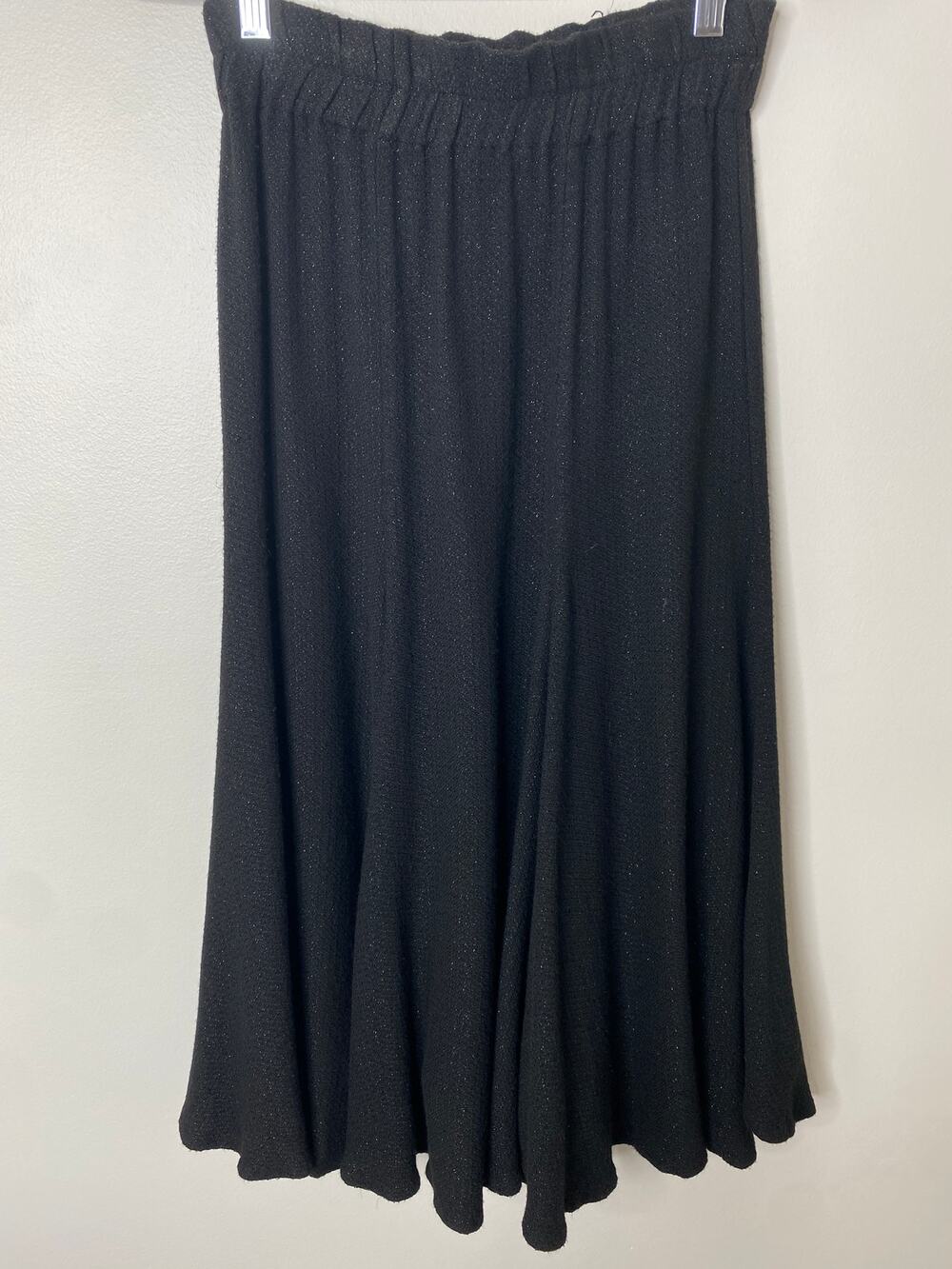 Vintage 80s Women's Black Metallic High Waist Long Woven Wool? Maxi Skirt Small